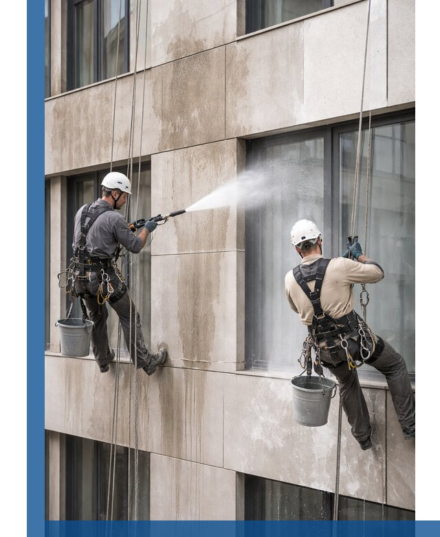 Послестроительная мойка фасада промышленным альпинизмом в Калуге