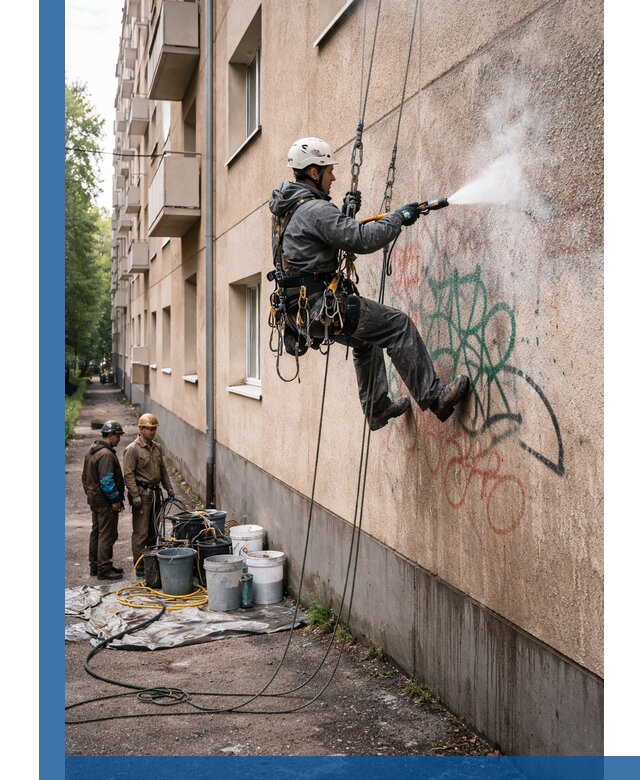 Удаление граффити с фасада в Калуге без следов и повреждений