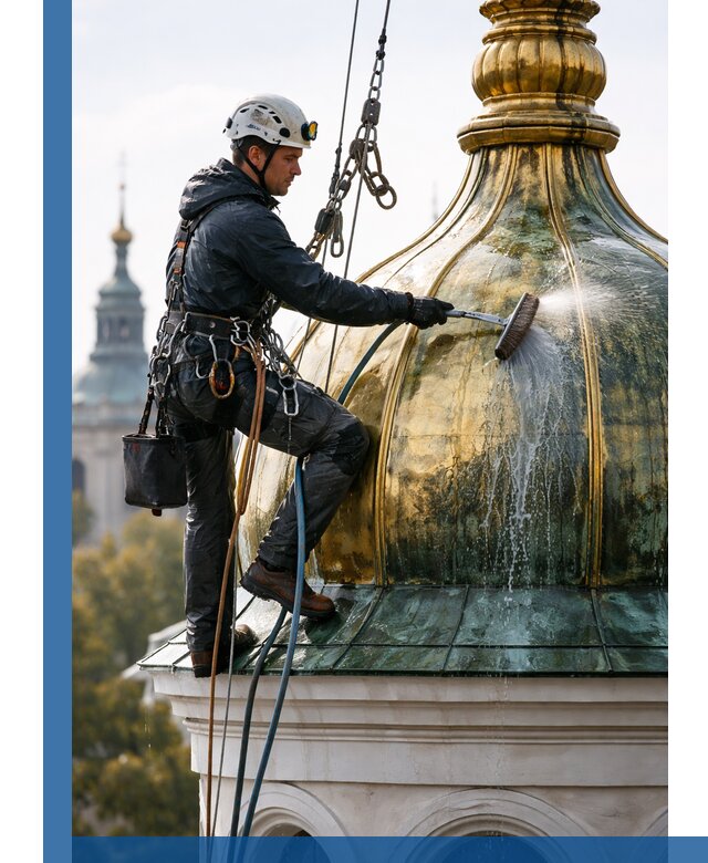 Профессиональная мойка куполов и шпилей высотными альпинистами в Калуге