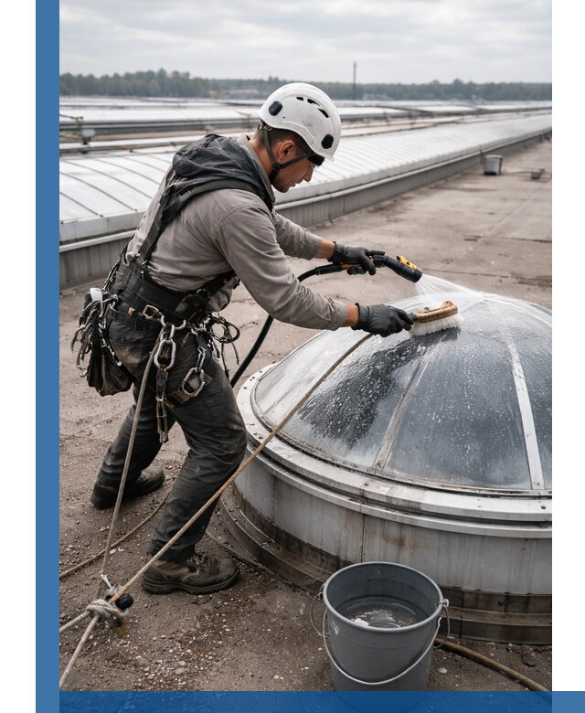 Мойка зенитных фонарей на кровле для промышленных объектов в Калуге