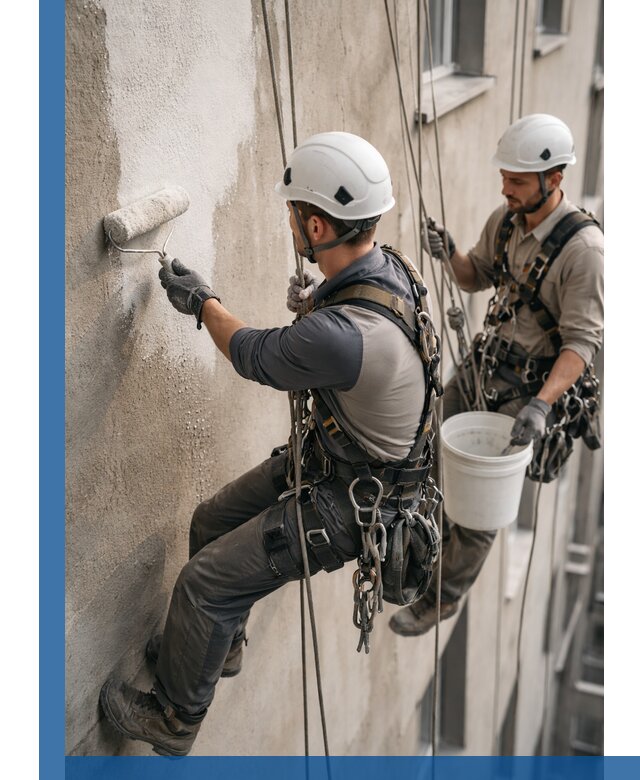 Грунтовка фасада на высоте в Калуге промышленными альпинистами