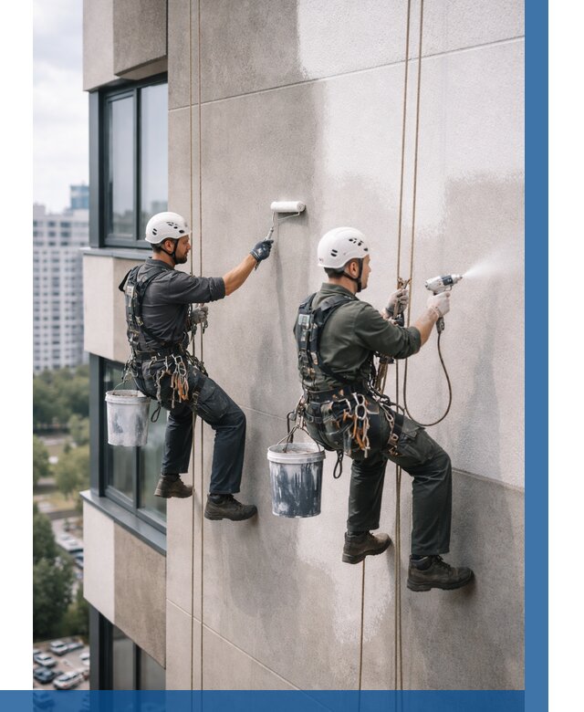 Покраска фасада альпинистами в Калуге от 303 р. | ВЫСОТНИК-Клг