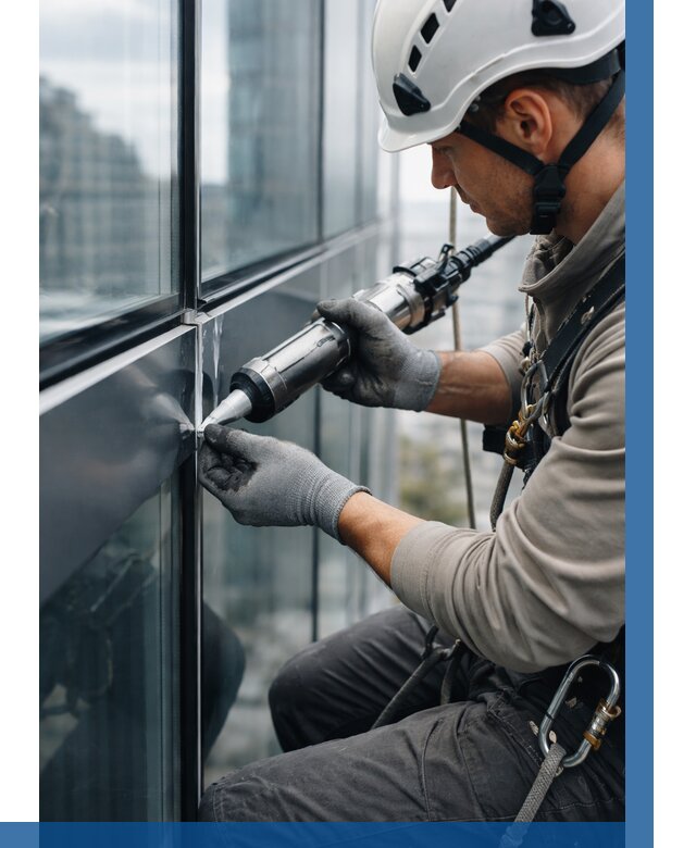 Герметизация стыков витража в Калуге от 1214 р. | ВЫСОТНИК-Клг