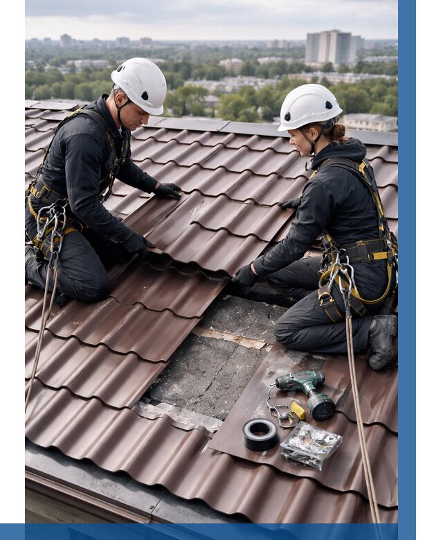 Ремонт металлочерепицы на крыше в Калуге от 910 р. | ВЫСОТНИК-Клг