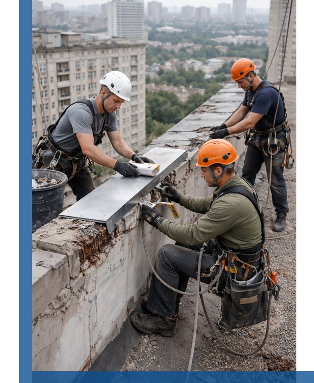 Ремонт парапета на кровле в Калуге, высотные работы с гарантией