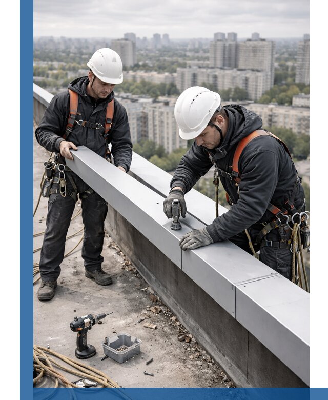 Монтаж парапетных крышек и ограждений кровли в Калуге