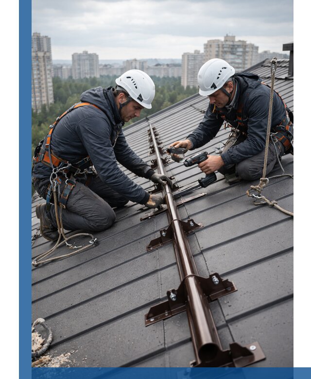 Монтаж снегозадержателей на кровле зданий в Калуге под ключ