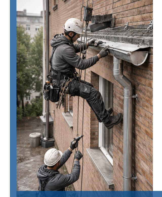 Монтаж водосточной системы на здании в Калуге под ключ