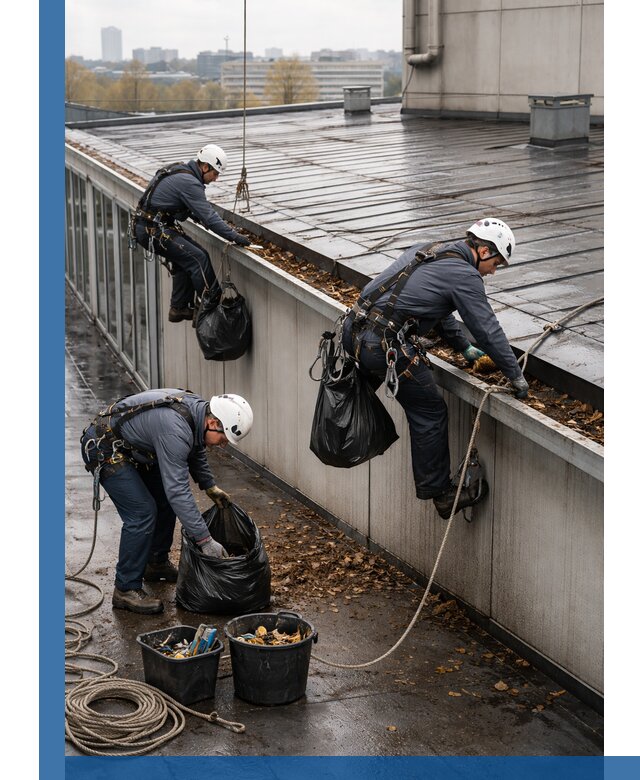 Очистка кровли по периметру в Калуге силами промышленных альпинистов