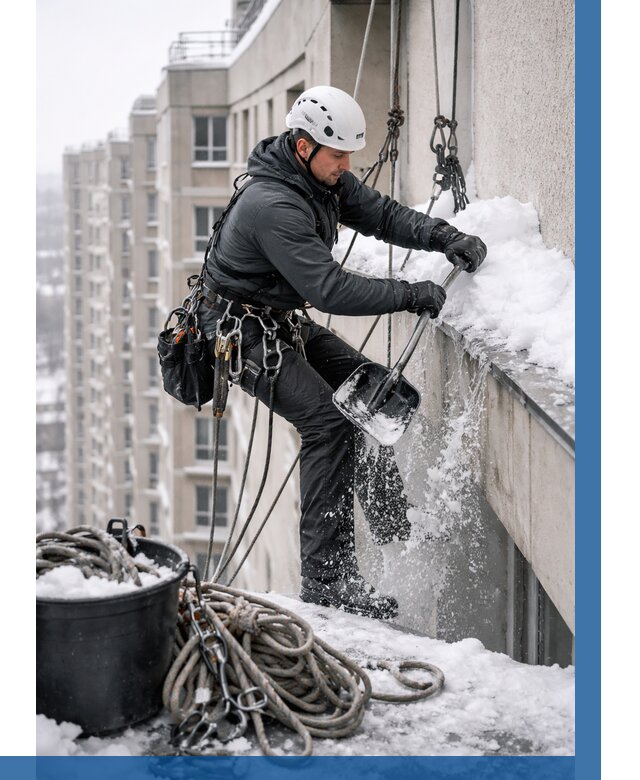 Очистка карнизов от снега в Калуге от 303 р. | ВЫСОТНИК-Клг