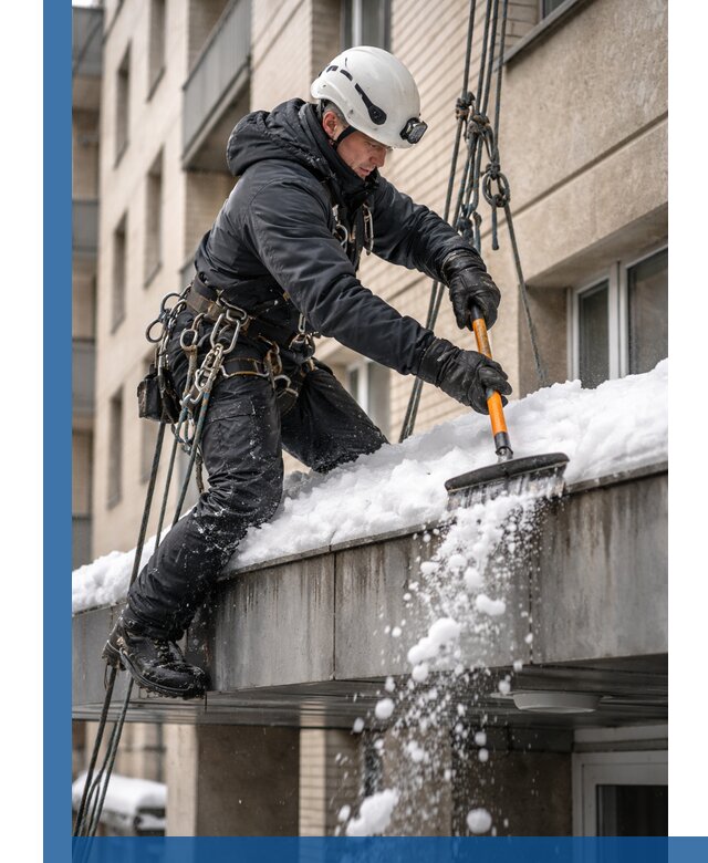 Очистка козырьков от снега в Калуге круглогодично безопасно