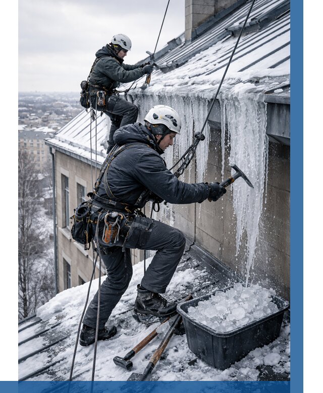 Удаление наледи с кровли в Калуге от 5563 р. | ВЫСОТНИК-Клг