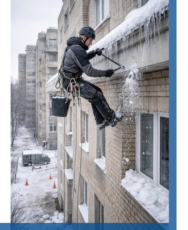 Удаление наледи с карнизов в Калуге от 354 р. | ВЫСОТНИК-Клг