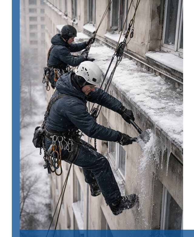 Удаление наледи и сосулек с карнизов в Калуге профессионально