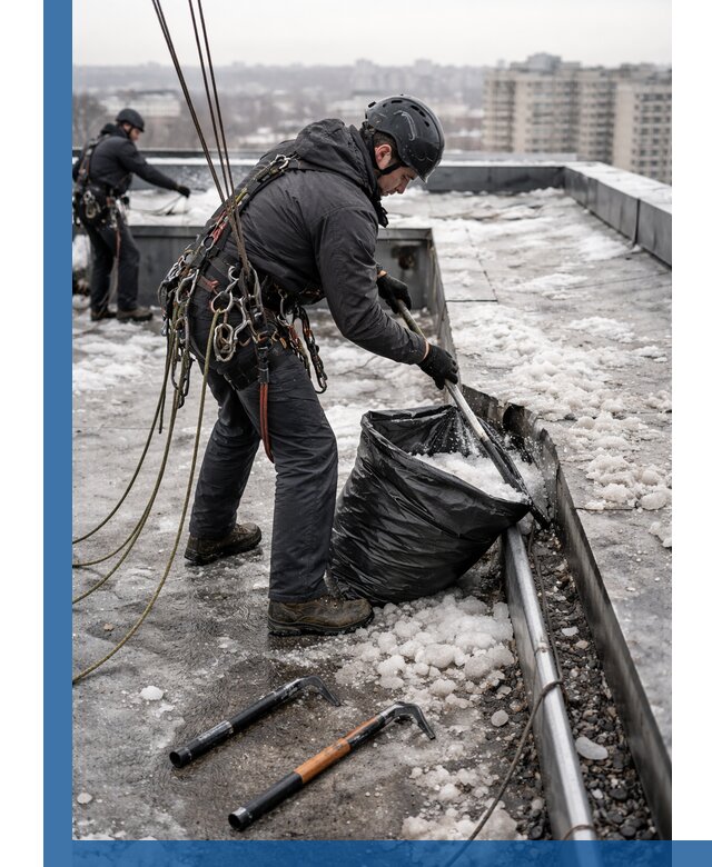 Аварийная очистка кровли в Калуге от промальпинистов