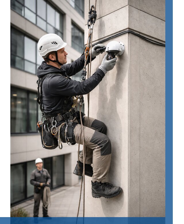 Монтаж камер видеонаблюдения на фасаде в Калуге от 8597 р.-ВЫСОТНИК-Клг