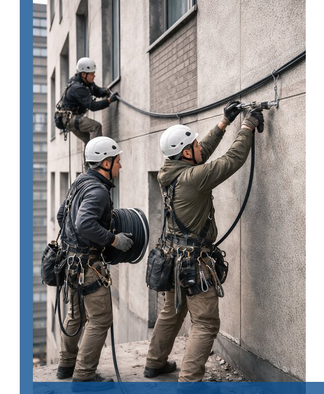 Прокладка кабеля по фасаду в Калуге, профессиональный монтаж