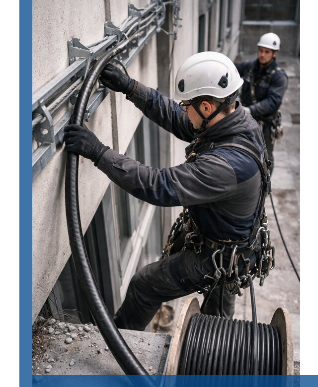 Протяжка кабеля питания на высоте в Калуге с гарантией безопасности и качества