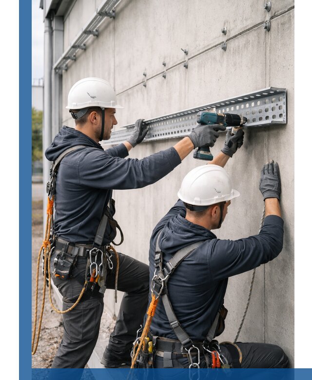 Монтаж кабельных лотков на фасаде зданий в Калуге с гарантией