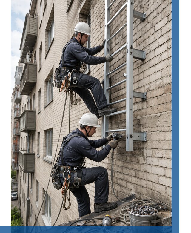 Монтаж пожарной лестницы в Калуге от 25285 р заказать у ВЫСОТНИК-Клг