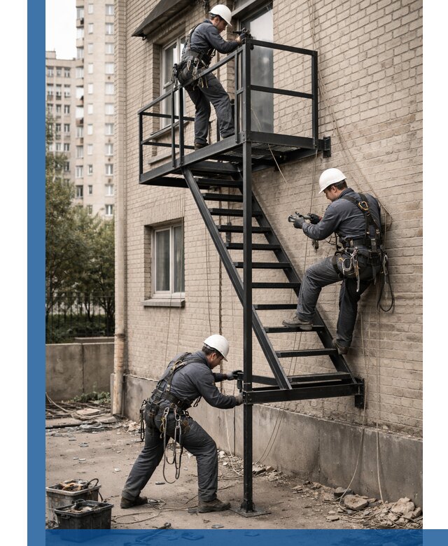 Монтаж пожарной лестницы в Калуге, установка и крепление