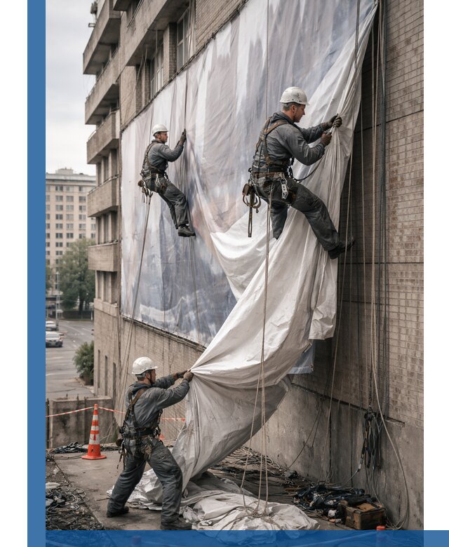 Демонтаж баннеров с фасада в Калуге оперативно и безопасно