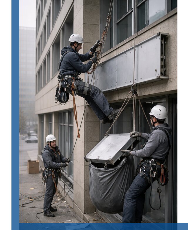 Демонтаж рекламной вывески с высотными работами в Калуге