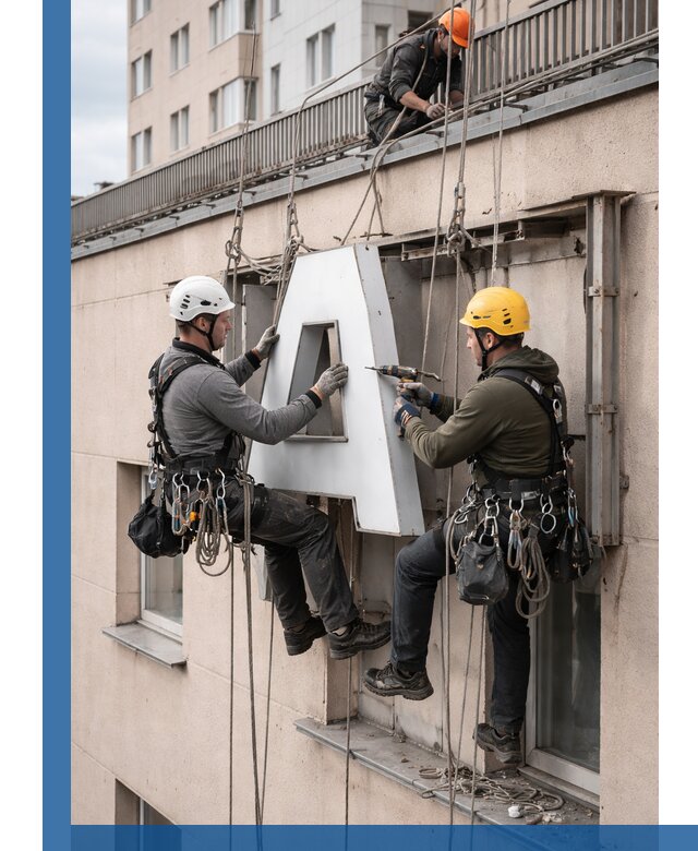 Ремонт и восстановление наружных вывесок на высоте в Калуге
