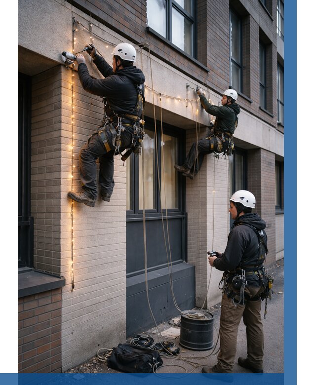 Монтаж гирлянд на фасаде в Калуге от 3540 р. | ВЫСОТНИК-Клг