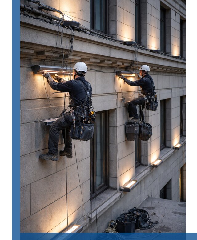 Монтаж архитектурной подсветки фасадов зданий в Калуге