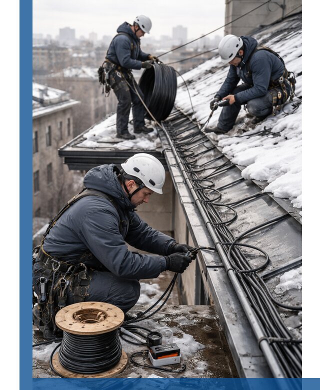 Монтаж греющего кабеля на кровле в Калуге под ключ