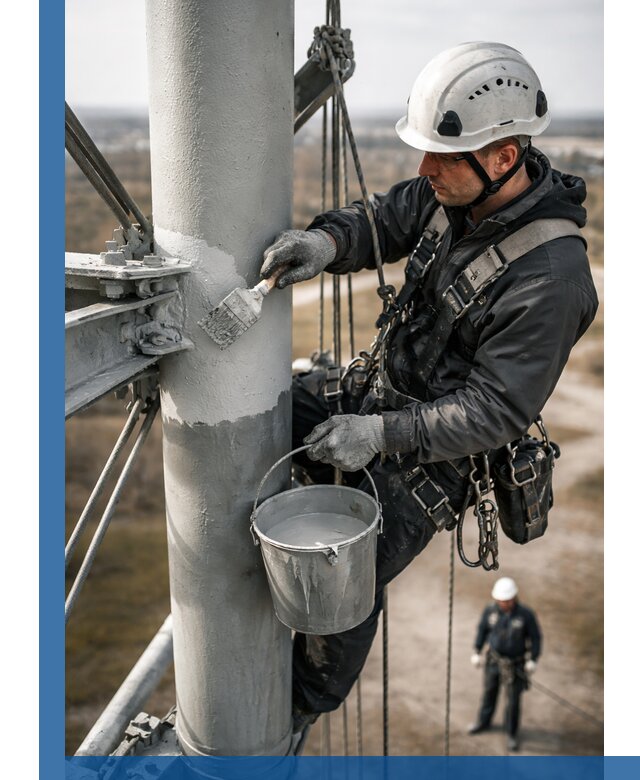 Покраска мачт связи в Калуге промышленными альпинистами