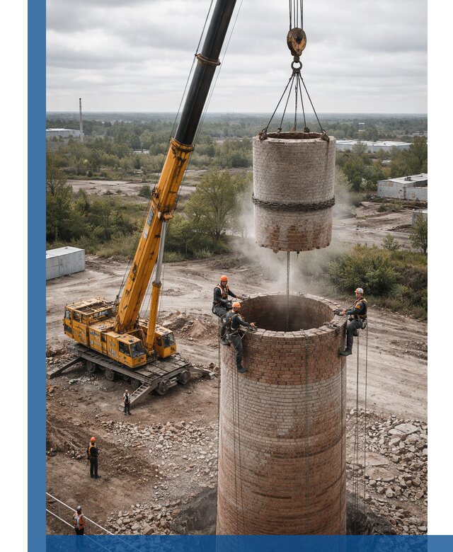 Демонтаж дымовой трубы в Калуге с гарантиями безопасности