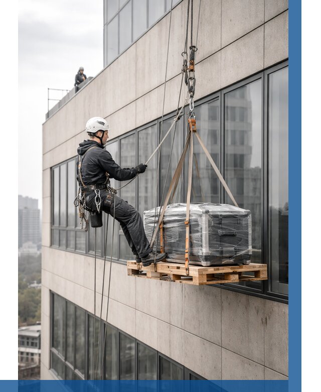 Спуск груза по фасаду в Калуге от 3540 р. | ВЫСОТНИК-Клг